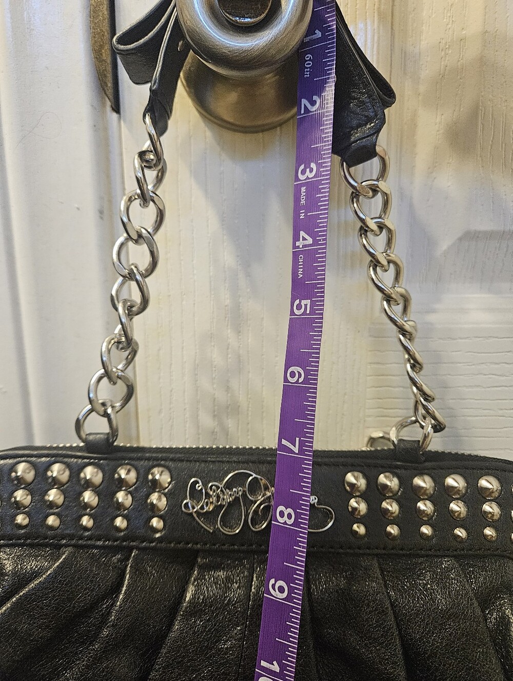 Black Studded Chain-Handle Shoulder Bag - Picture 7 of 8